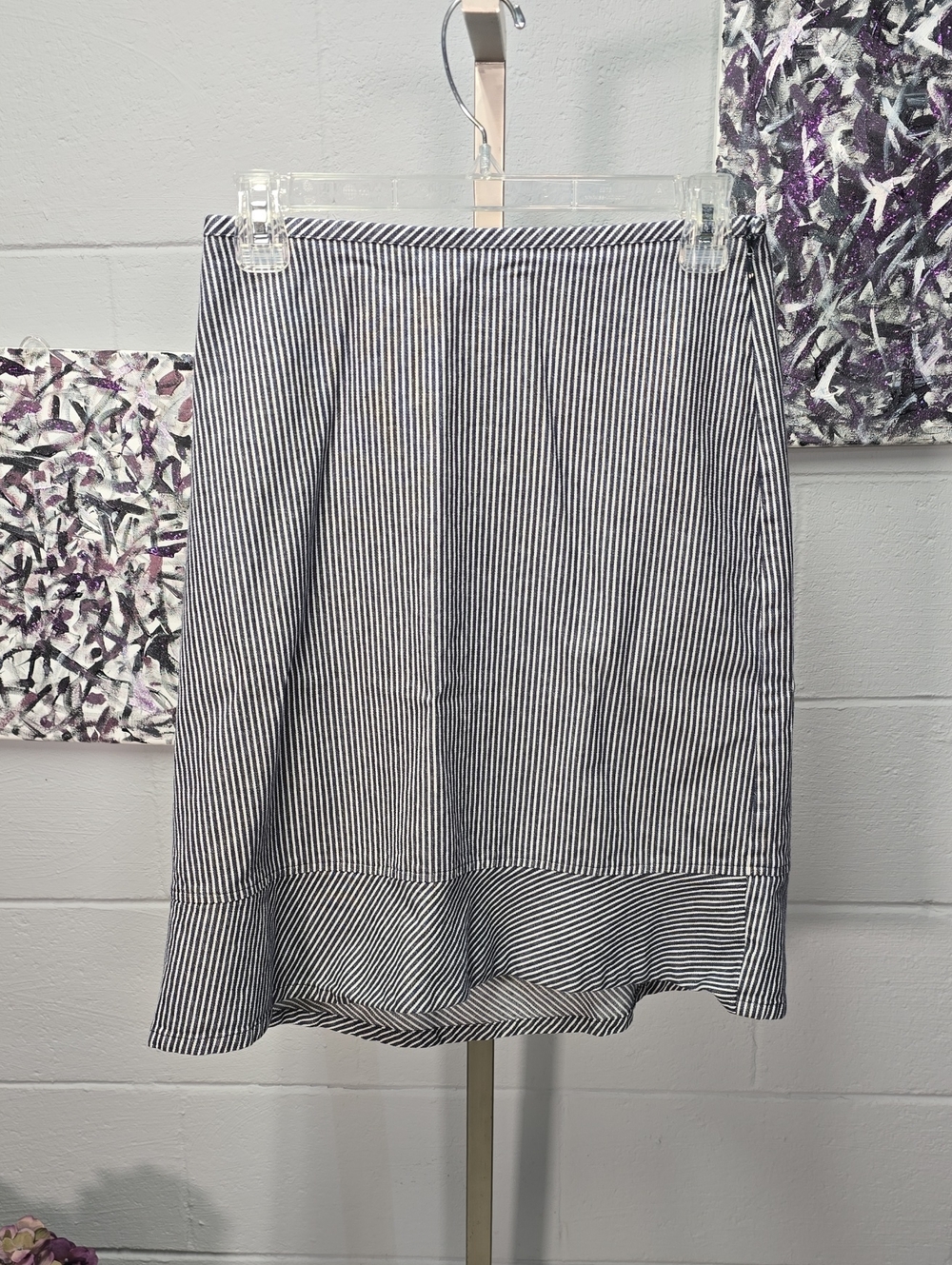 LOFT Black and White Striped Midi Skirt